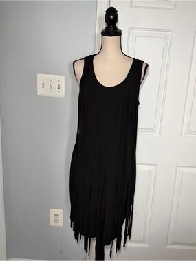 Chic Black Sleeveless Fringe Mini Dress
